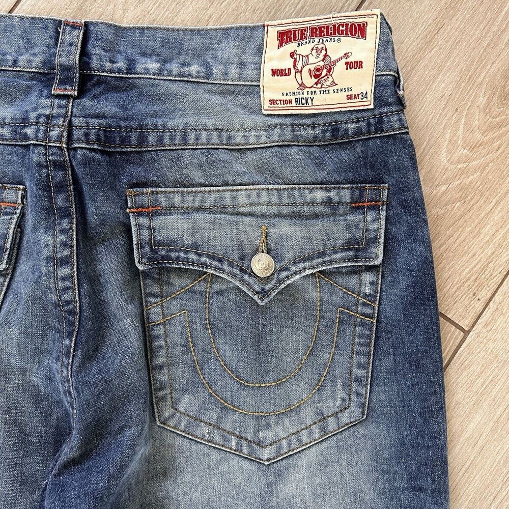 True Religion Men’s Bleached Ricky Jeans Size 42 x 30 Mens USA Made - Picture 4 of 15
